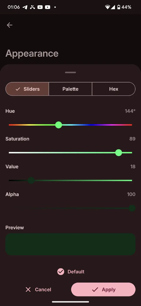 Sliders tab