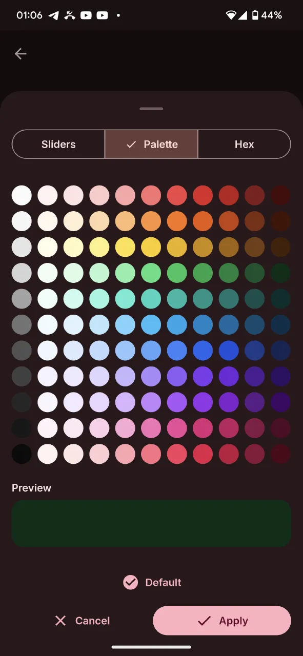 Palette tab